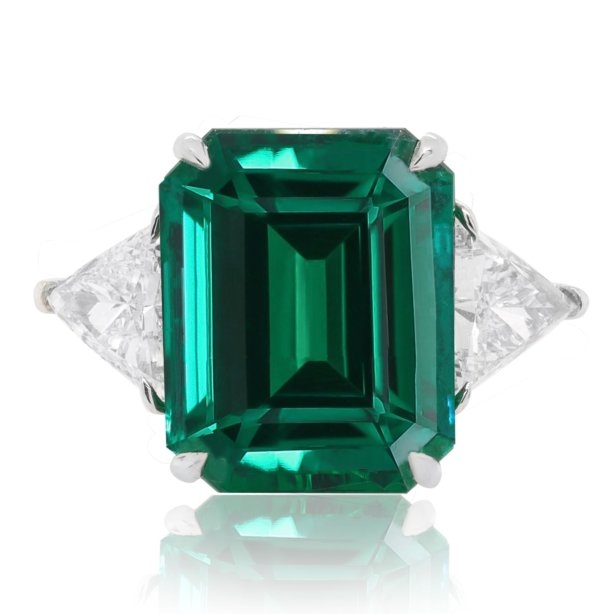 Platinum Emerald Diamonds Three Stone Ring