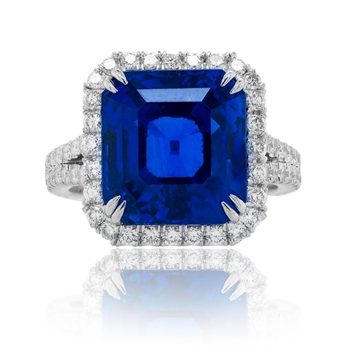 Sapphire And Diamond Halo Split Shank Ring