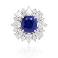 Platinum Sapphire and Diamond Halo Sun Burst Ring