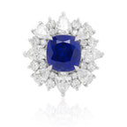 Platinum Sapphire and Diamond Halo Sun Burst Ring