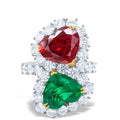 Ruby and Emerald Heart Toi Et Moi Diamond Ring