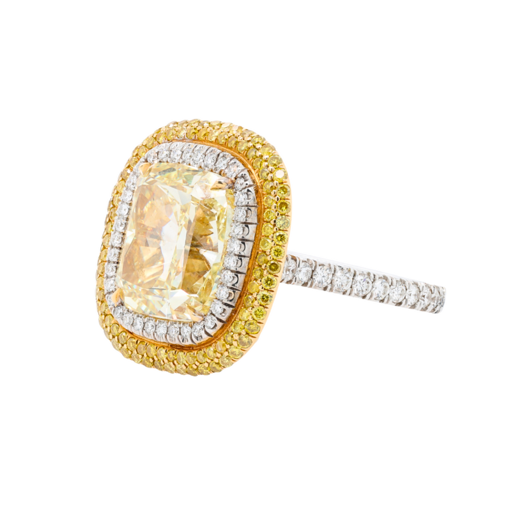Yellow Cushion Cut With Micropave Diamond Ring