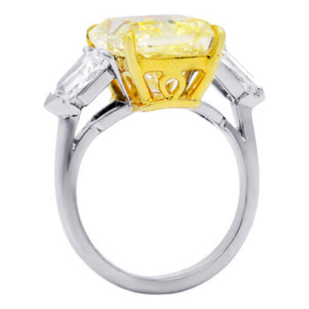 Fancy Yellow Radiant Ring With Side Bullet-Shaped Diamonds