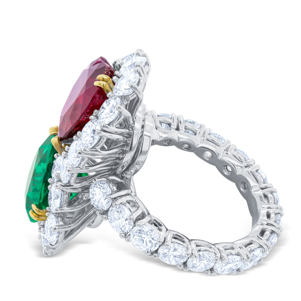 Ruby and Emerald Heart Toi Et Moi Diamond Ring