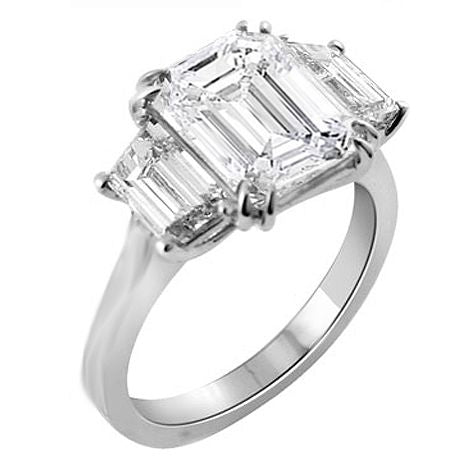 Three Stone Emerald Cut Diamond Engagement Ring, Platinum
