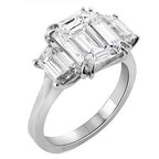 Three Stone Emerald Cut Diamond Engagement Ring, Platinum