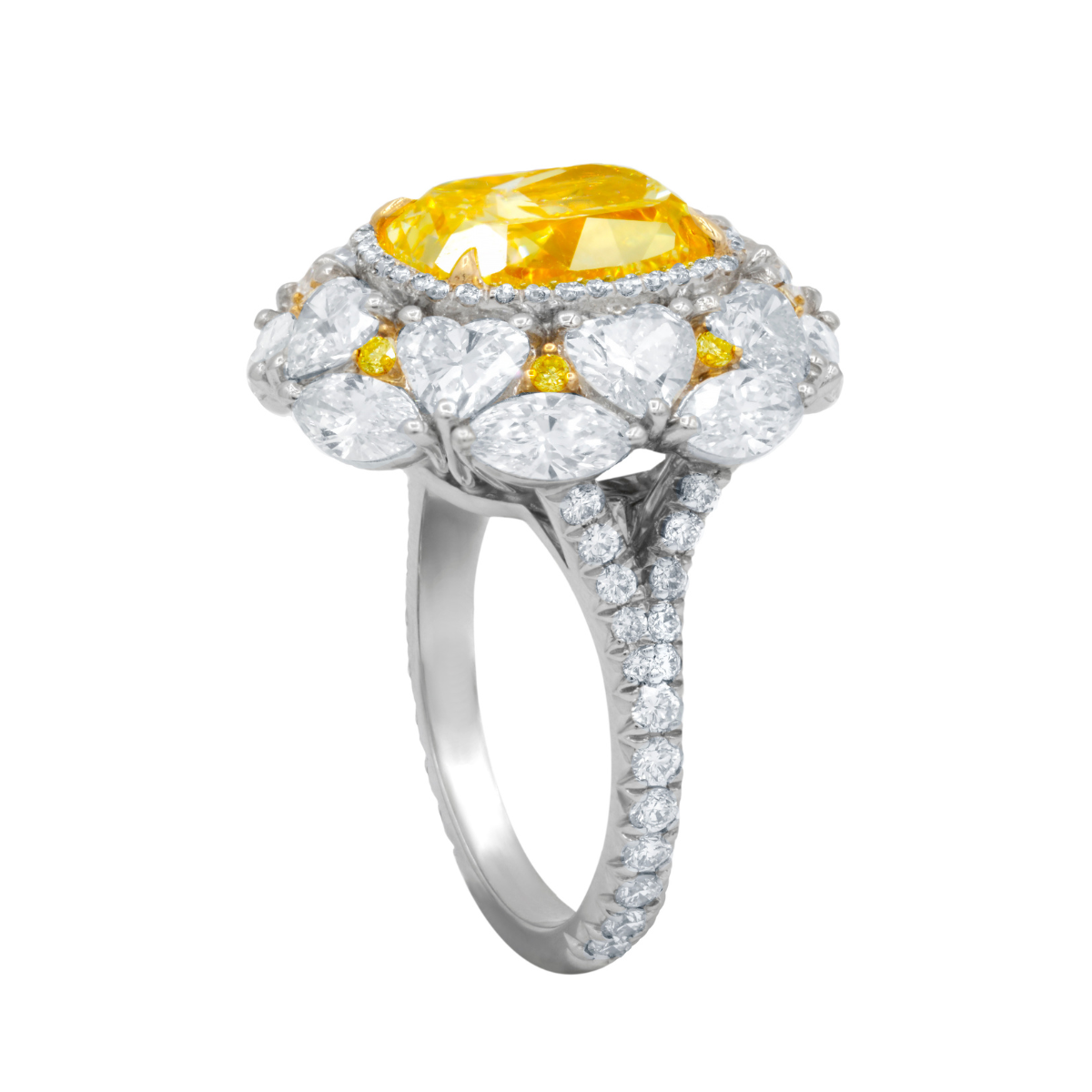 10.10ct Fancy Yellow Cushion & heart shaped Diamond Ring