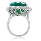 Oval Cut Emerald Halo Round Diamonds Ring