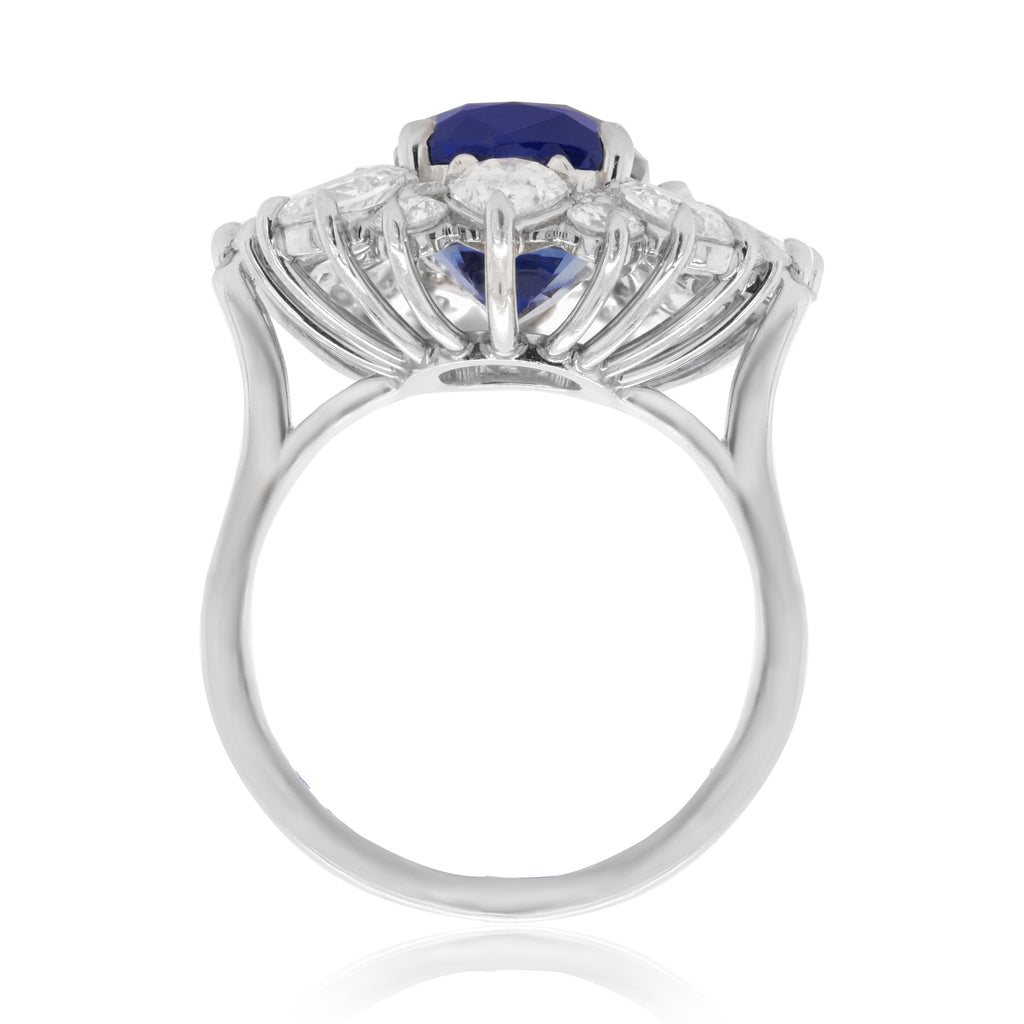 Platinum Sapphire and Diamond Halo Sun Burst Ring