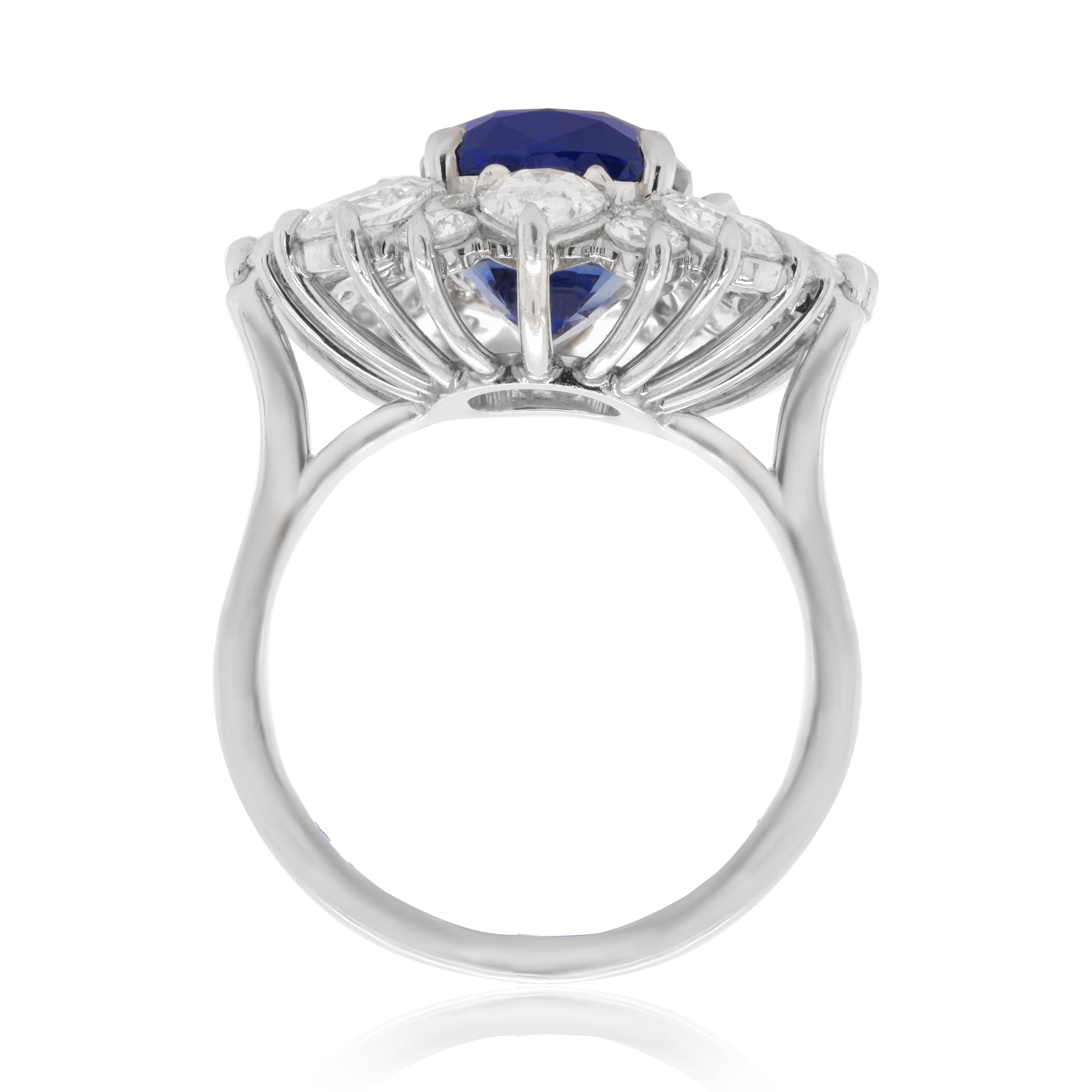 Platinum Sapphire and Diamond Halo Sun Burst Ring