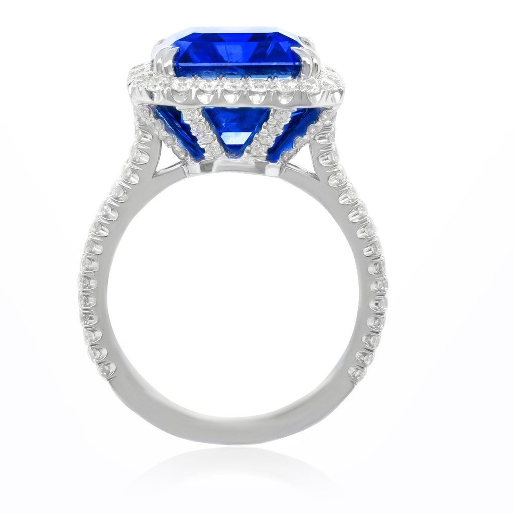 Sapphire And Diamond Halo Split Shank Ring