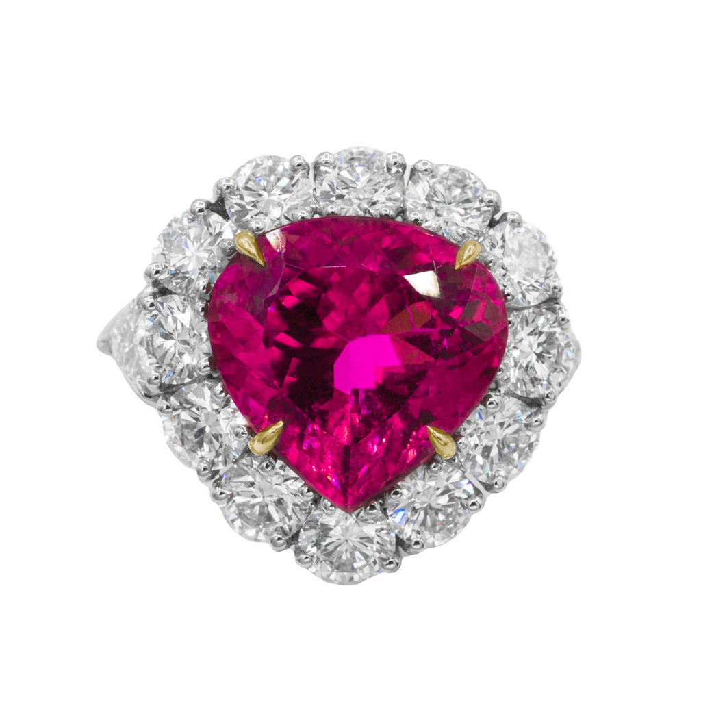 Platinum Tourmaline Heart Diamond Ring Set