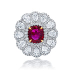 Platinum Ruby and Halo Diamonds Flower Ring