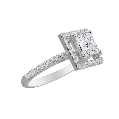 Lab-Grown Princess Cut Center Stone Halo Engagement Ring