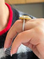Yellow Cushion Cut With Micropave Diamond Ring