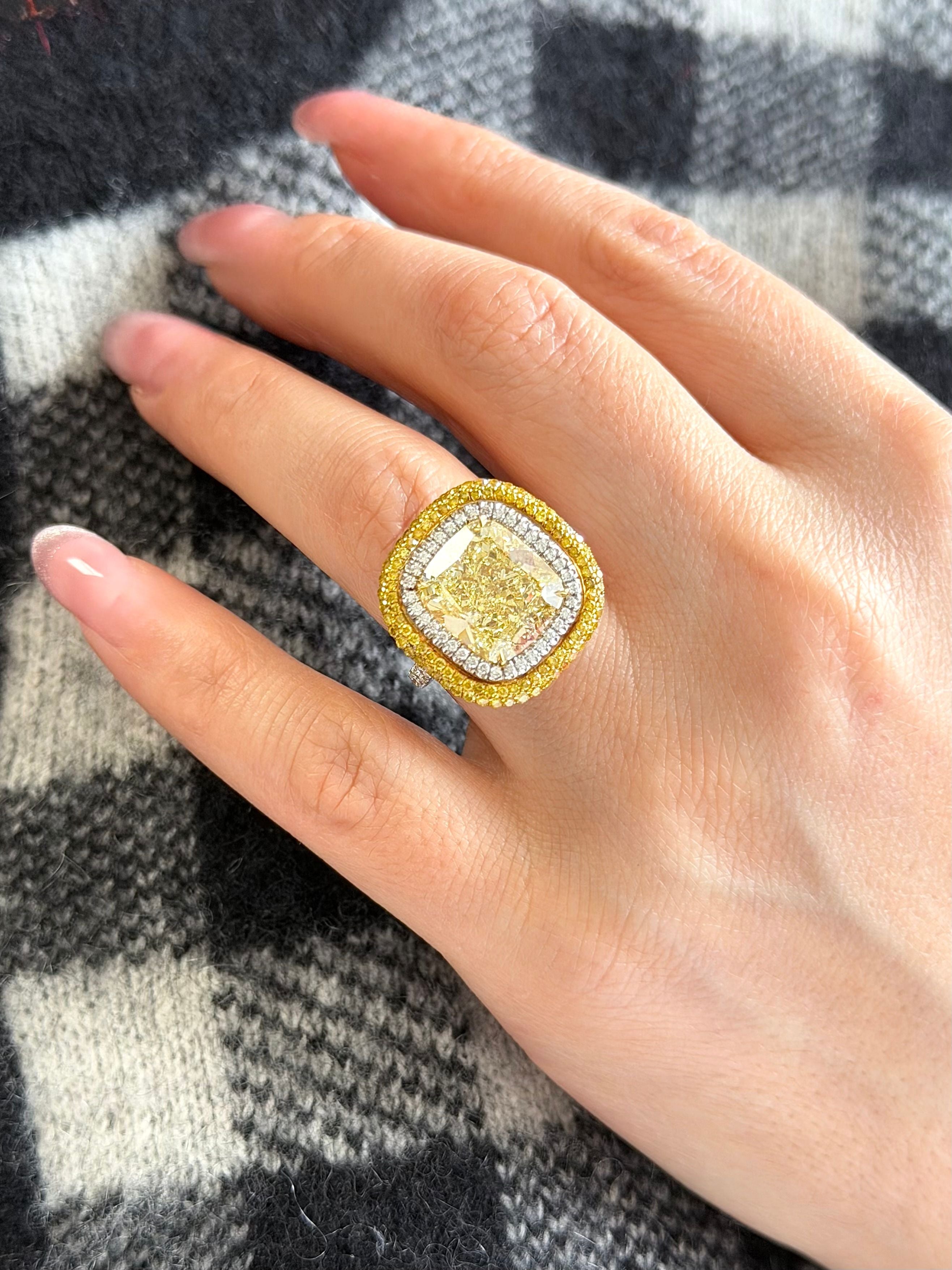 Yellow Cushion Cut With Micropave Diamond Ring