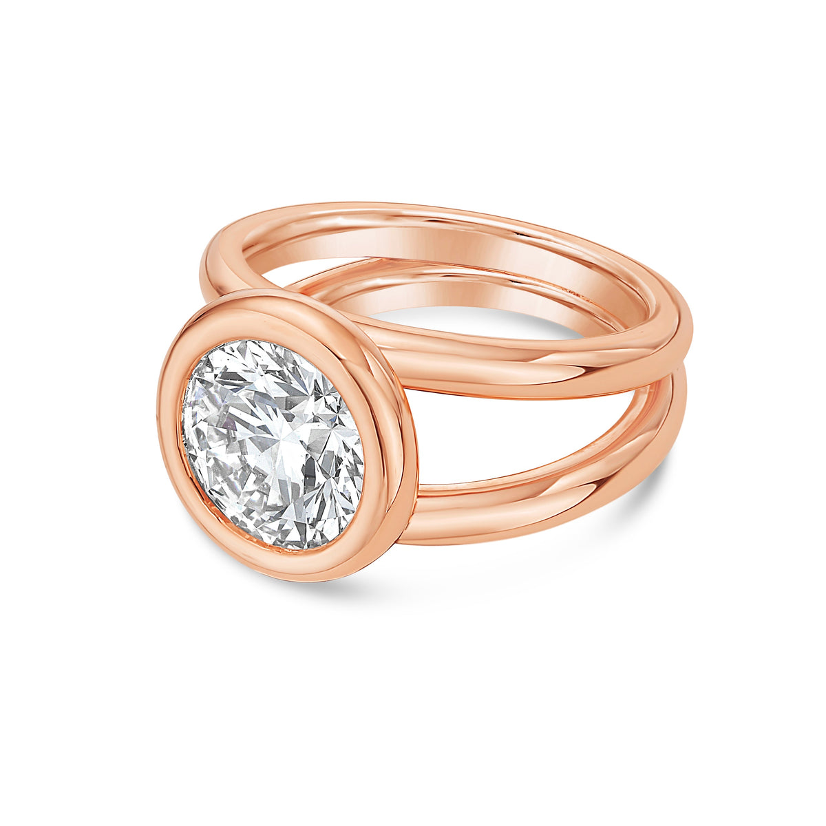 Lab Grown Round Bezel Diamond Split Shank Ring