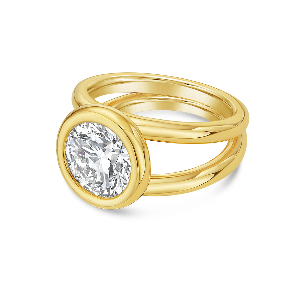 Lab Grown Round Bezel Diamond Split Shank Ring