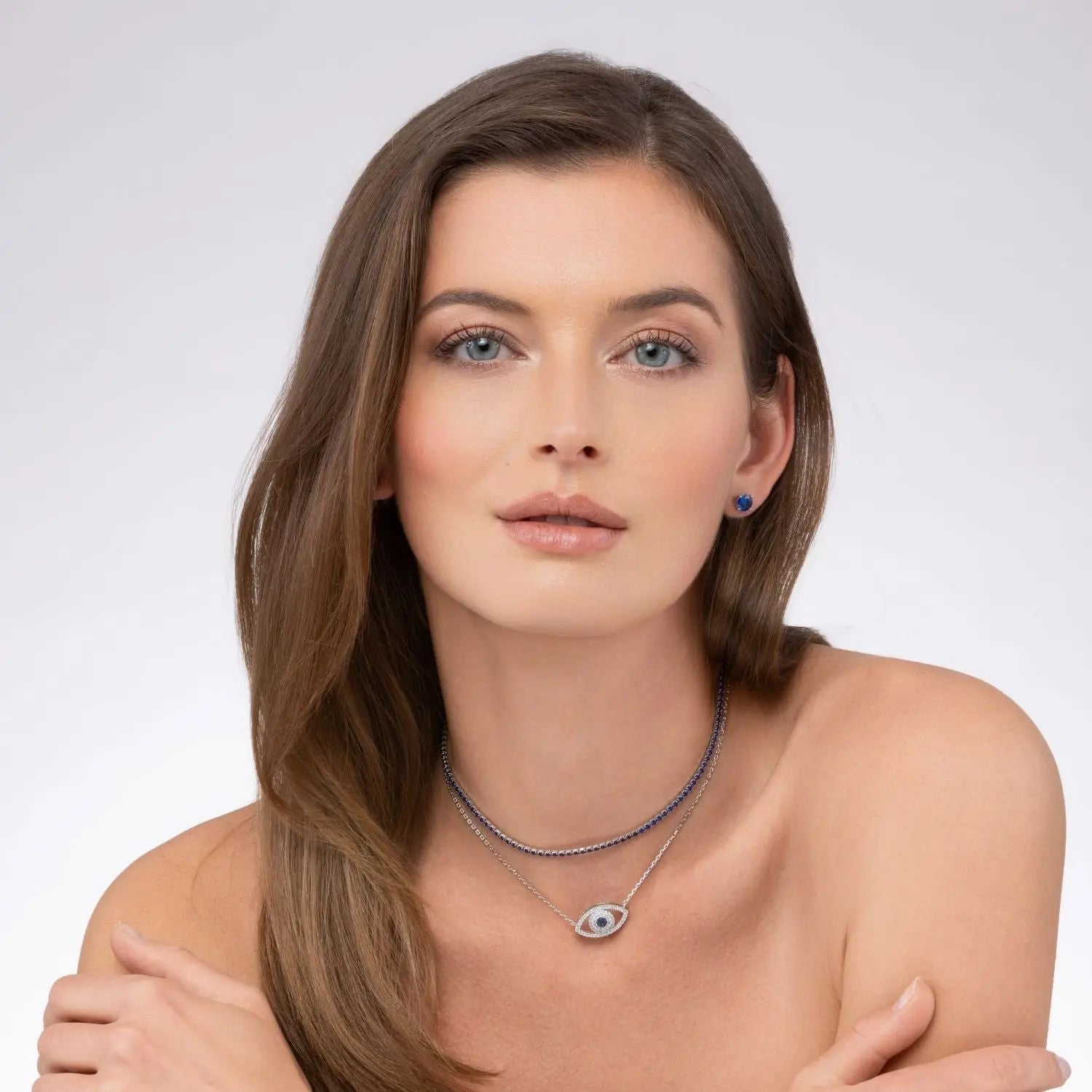 Pave Evil Eye Necklace in Platinum