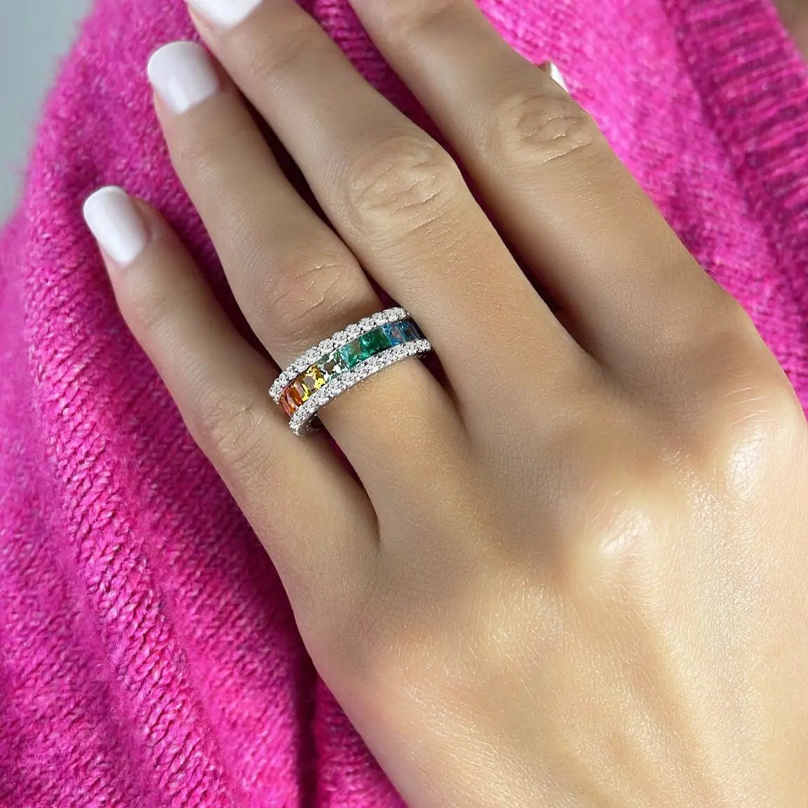 Rainbow Sapphire Eternity Ring