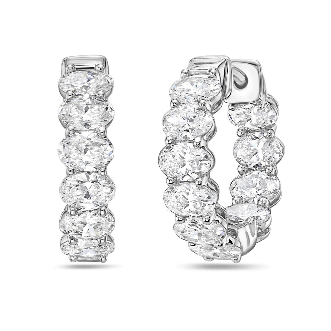 Lab Grown Oval Diamond Hoop Earrings - 0.75"