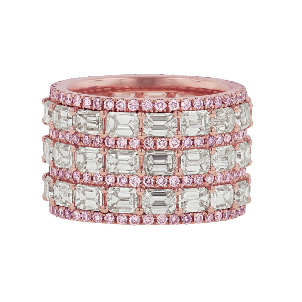 Rose Gold Emerald Cut & Pink Diamonds Eternity Band