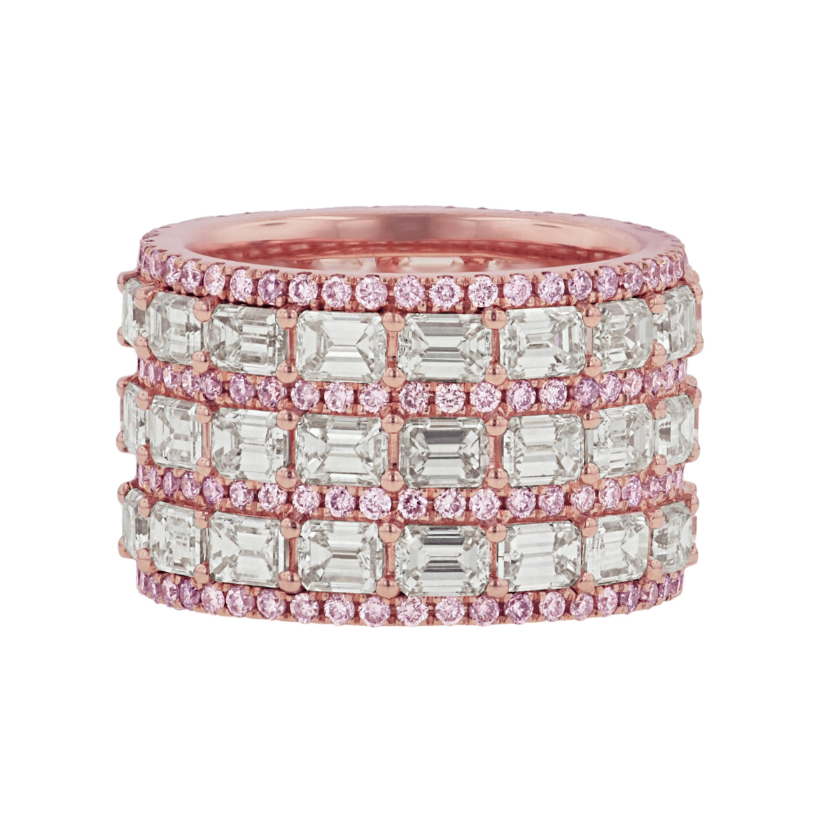 Rose Gold Emerald Cut & Pink Diamonds Eternity Band
