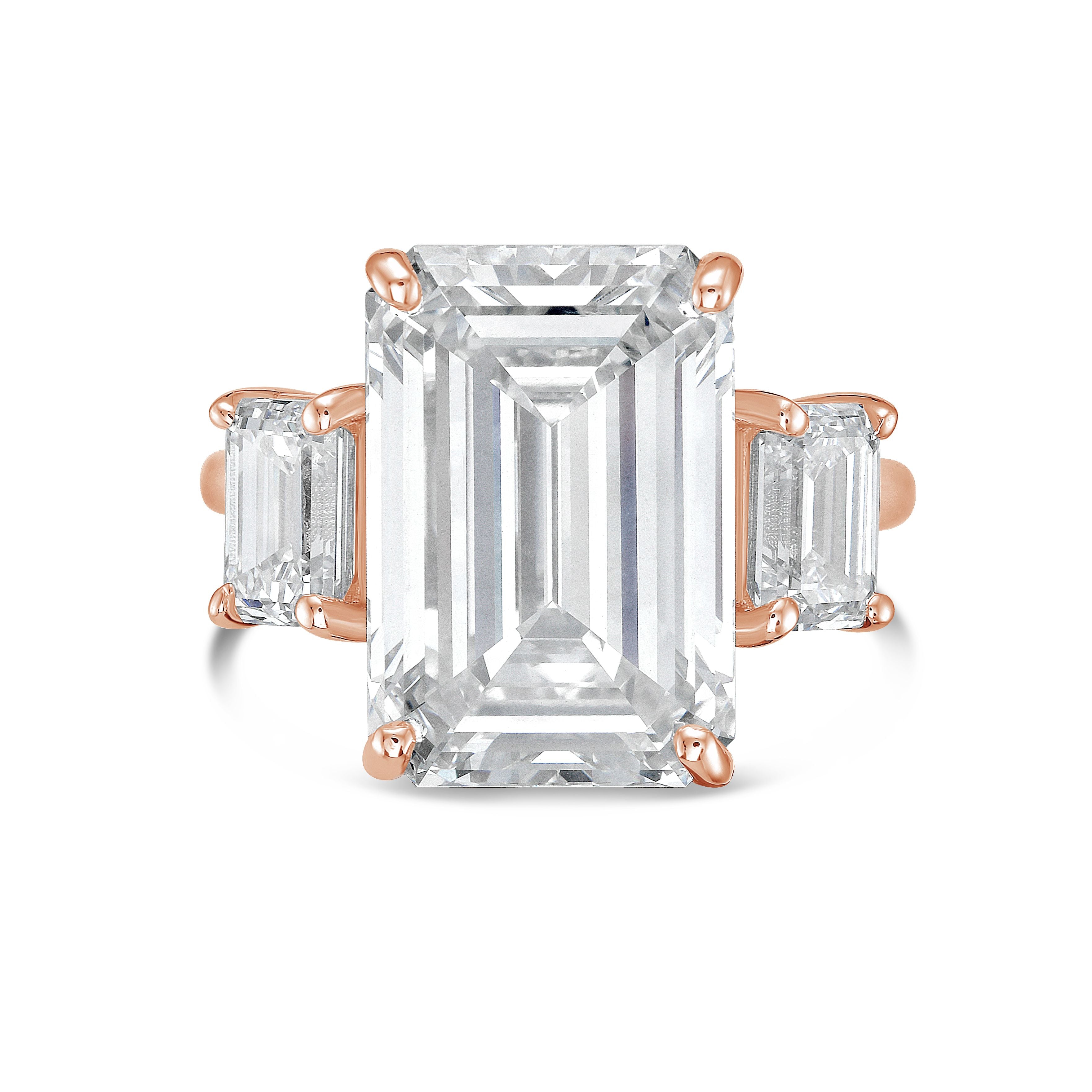 Lab-Grown Emerald-Cut Three-Stone Engagement Ring, 18k Gold