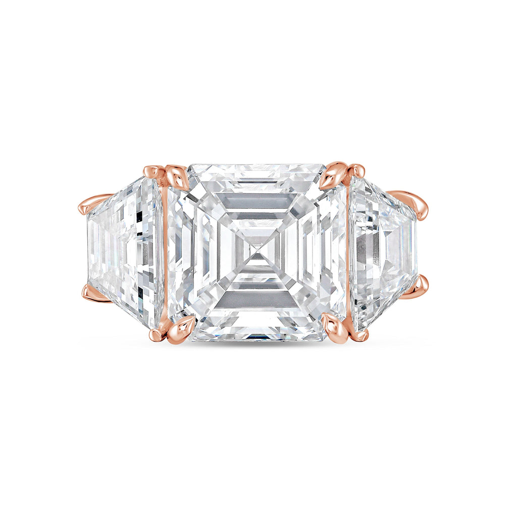 Lab-Grown Asscher Diamond Ring with Trapezoids, 18K Gold