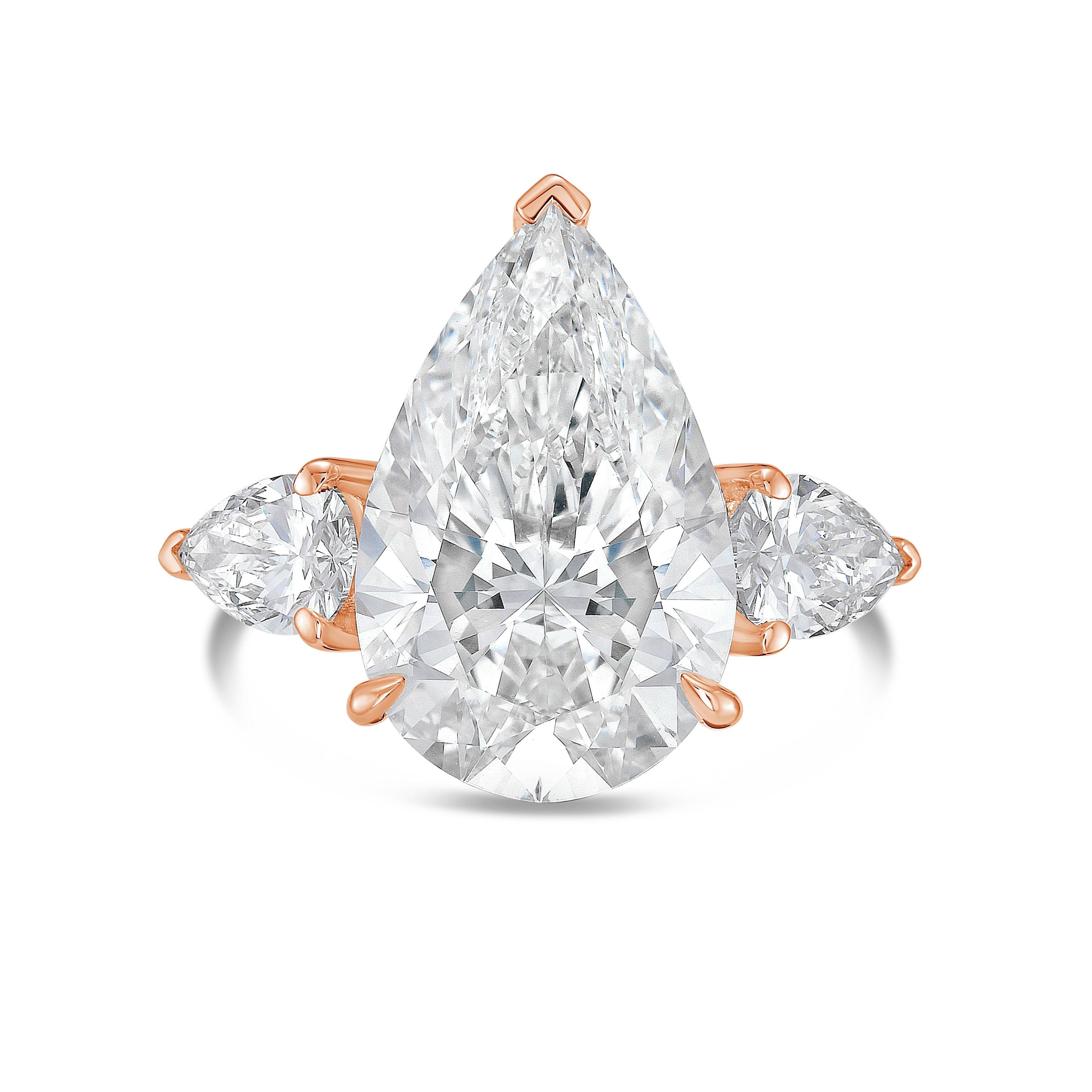 Lab-Grown Three Pear Diamond Ring, 18K Gold