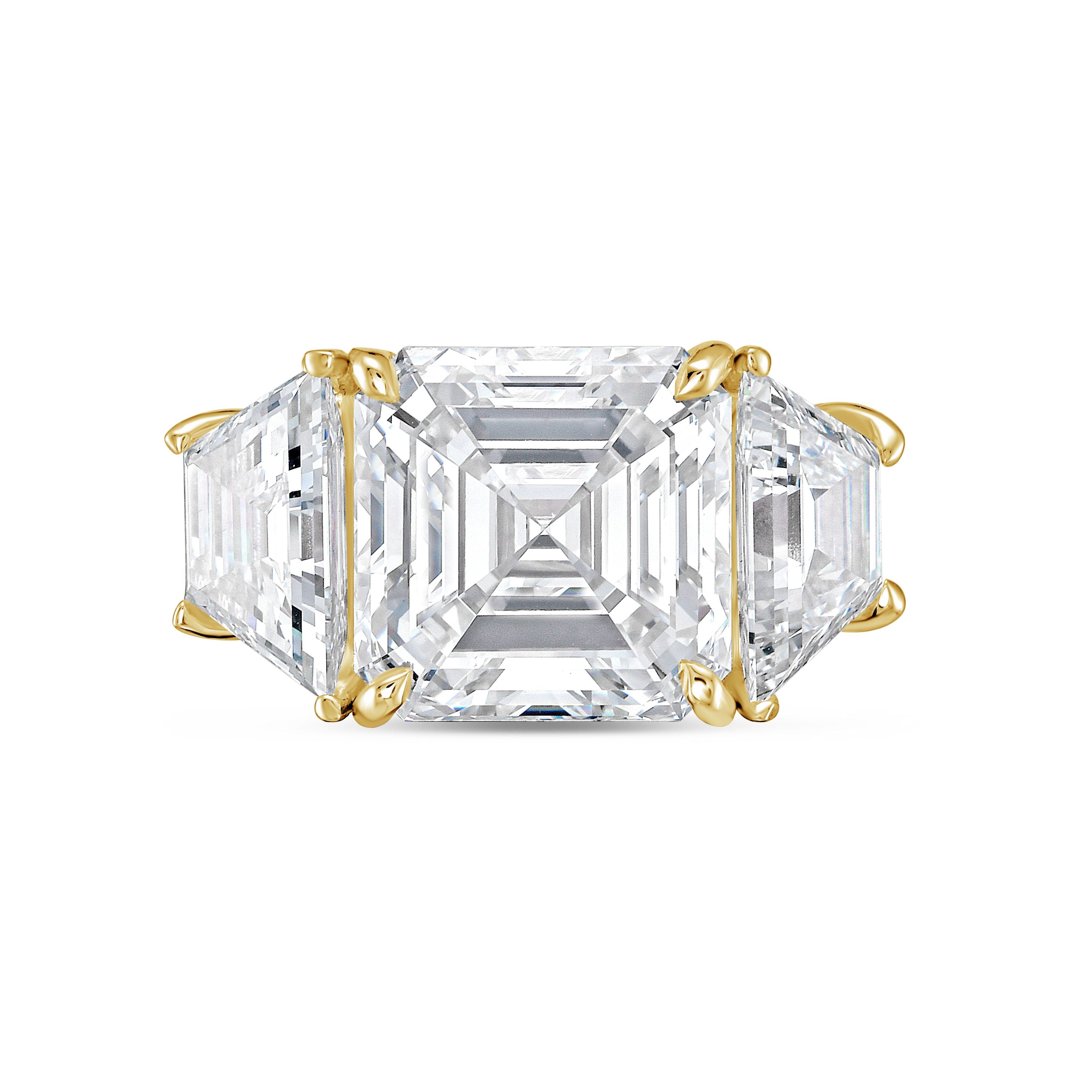 Lab-Grown Asscher Diamond Ring with Trapezoids, 18K Gold
