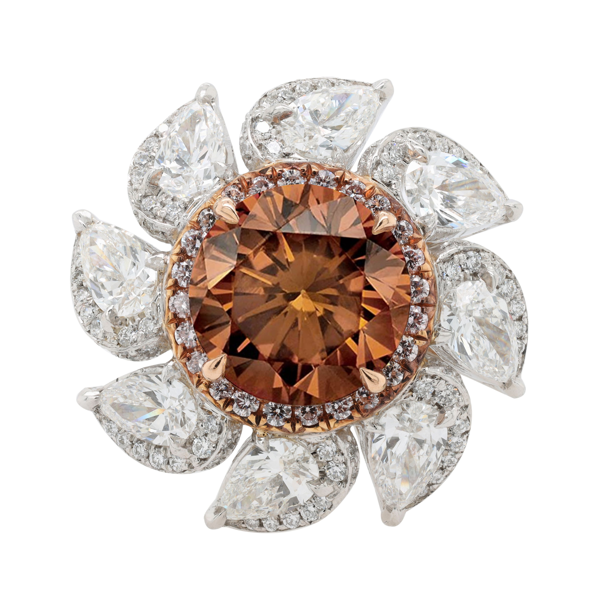 Brown Diamond Ring with Pink & White Pear Diamonds