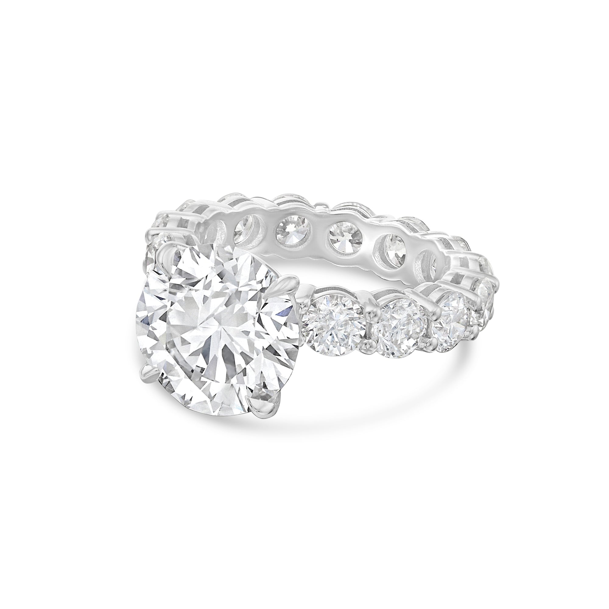 Lab-Grown Round Diamond Engagement Ring with Eternity Shared Prong Band, 18K Gold