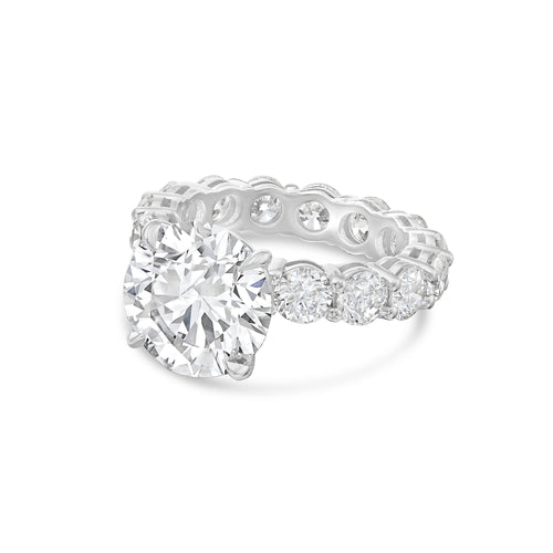 Lab-Grown Round Diamond Engagement Ring with Eternity Shared Prong Band, 18K Gold