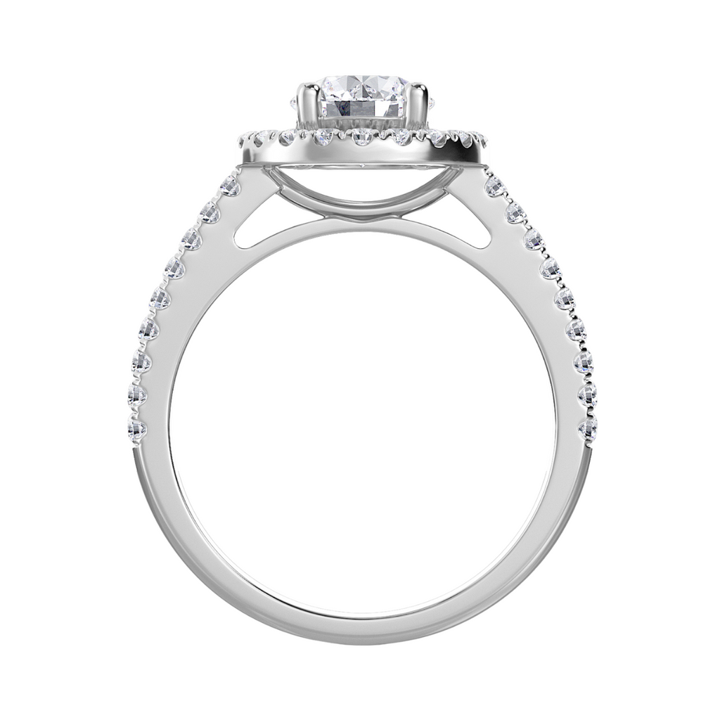 Lab-Grown Round Diamond Halo Pave Engagement Ring, 18K White Gold
