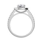 Lab-Grown Round Diamond Halo Pave Engagement Ring, 18K White Gold