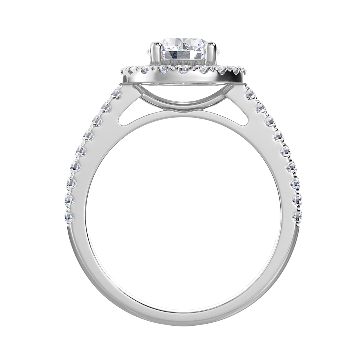 Lab-Grown Round Diamond Halo Pave Engagement Ring, 18K White Gold
