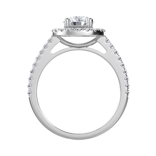 Lab-Grown Round Diamond Halo Pave Engagement Ring, 18K White Gold