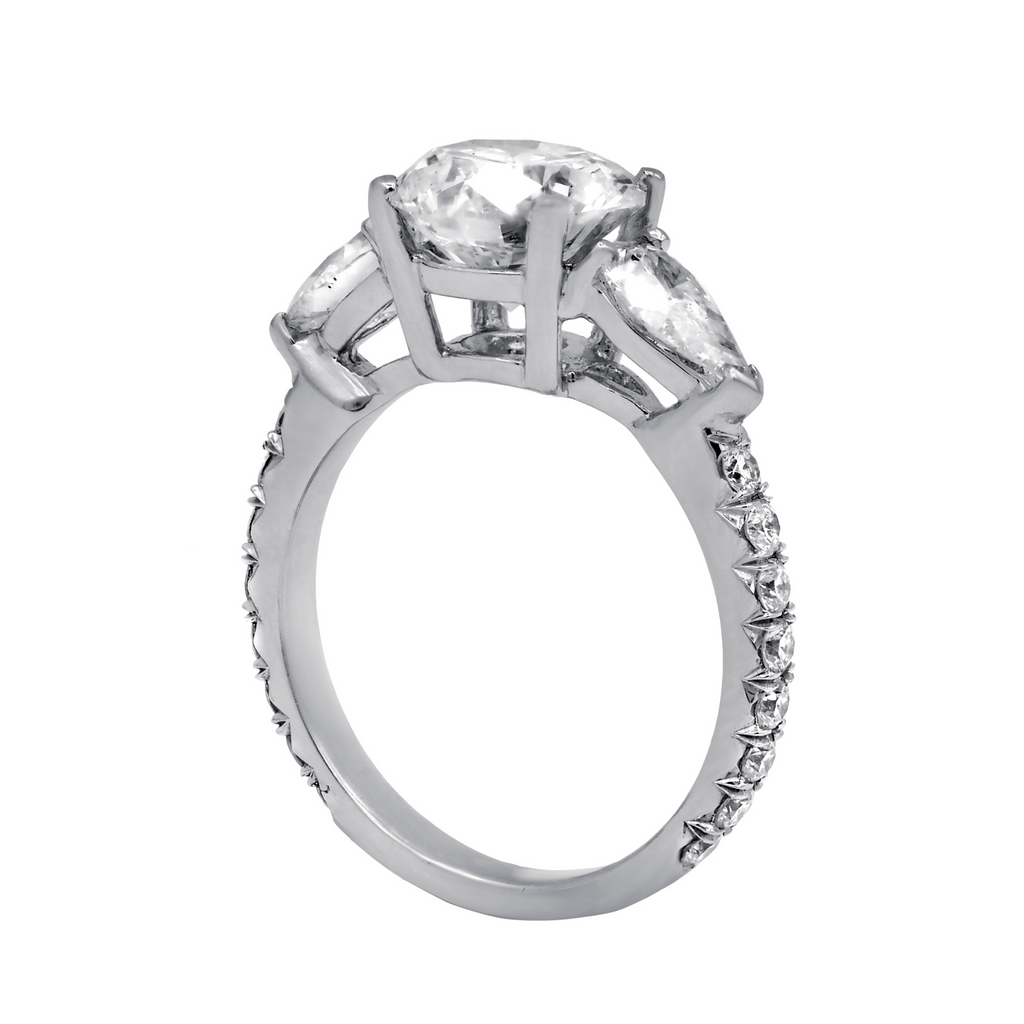 2.44ct Round Diamond Engagement Ring, Pear Sides, Platinum