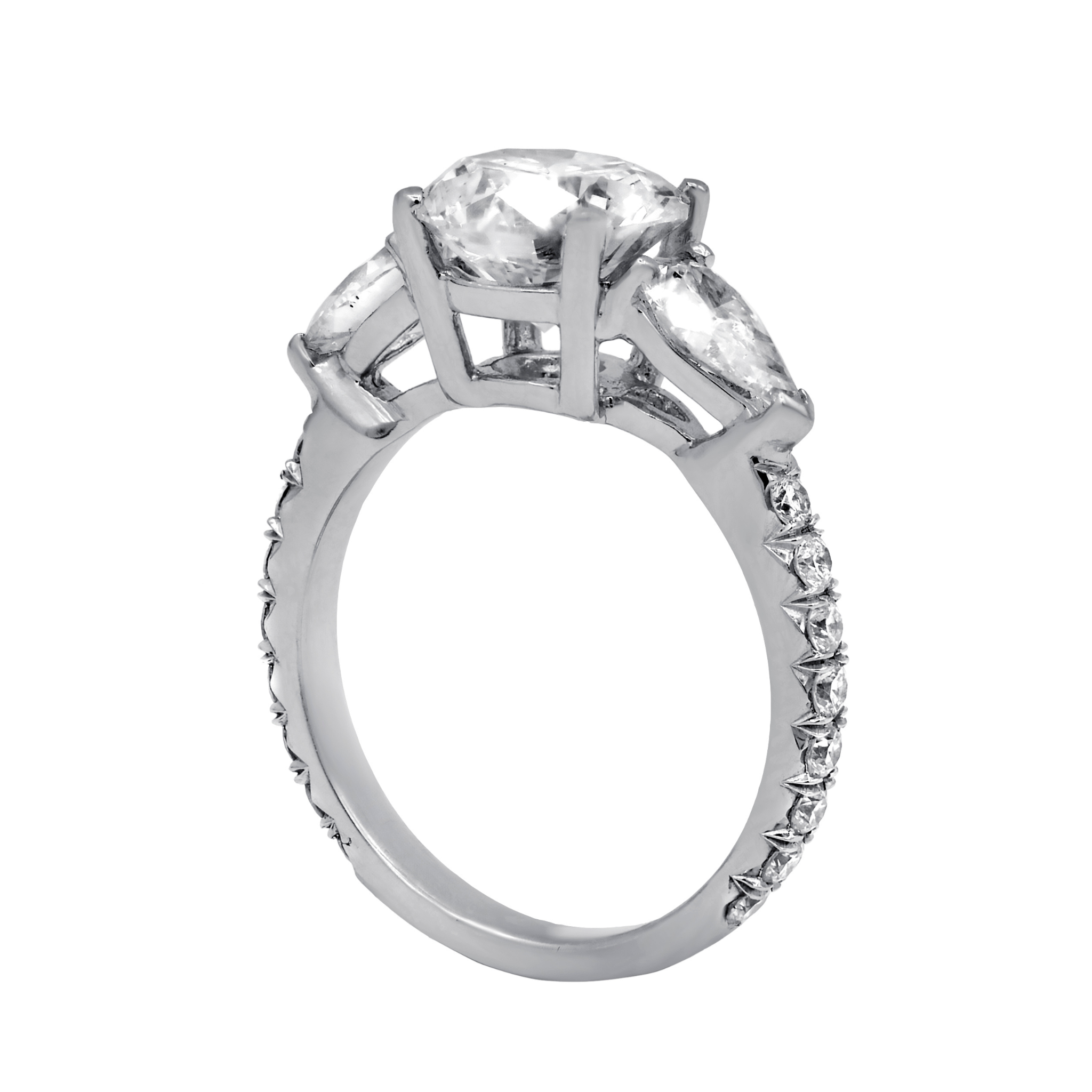 2.44ct Round Diamond Engagement Ring, Pear Sides, Platinum