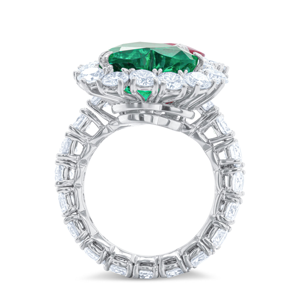 Ruby and Emerald Heart Toi Et Moi Diamond Ring