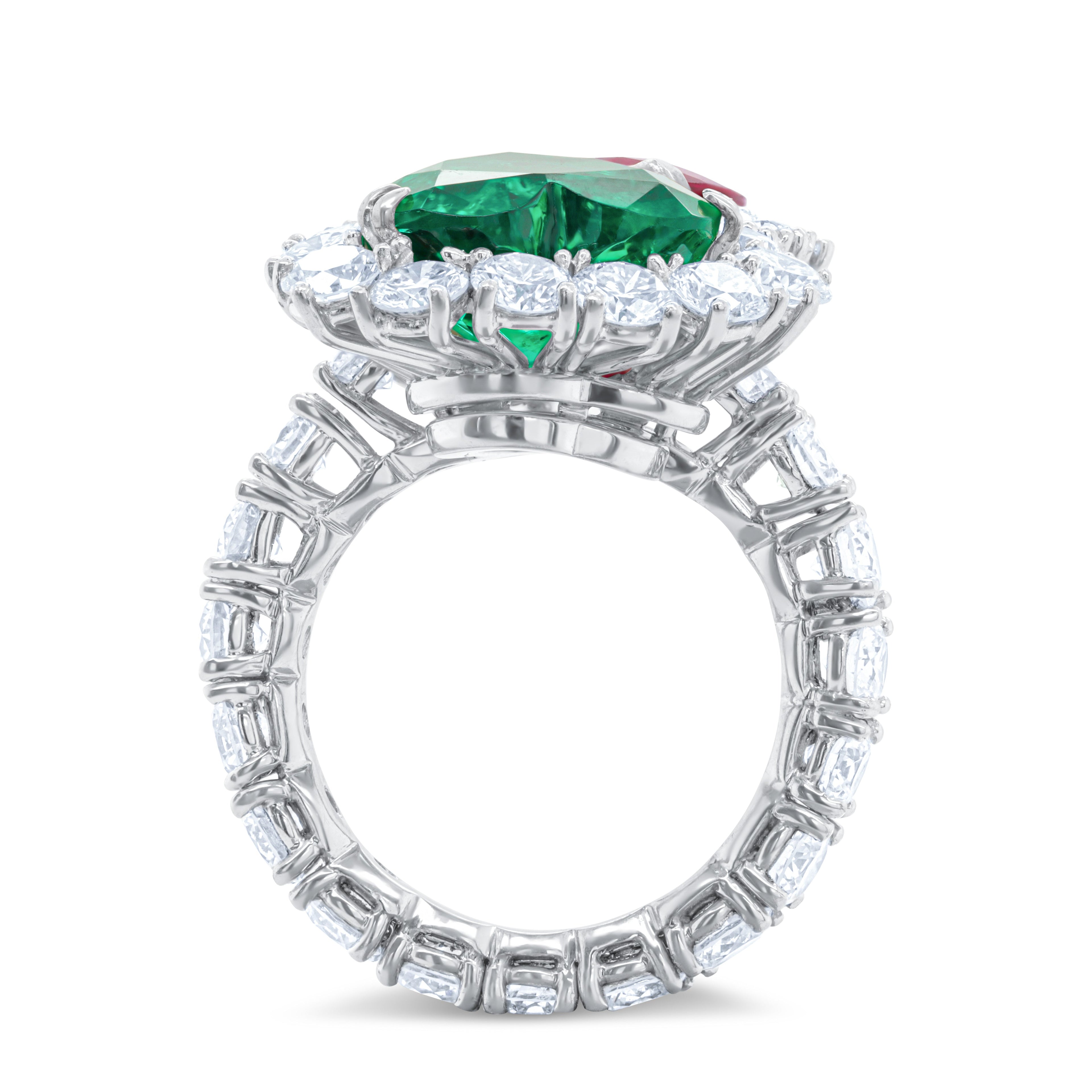 Ruby and Emerald Heart Toi Et Moi Diamond Ring