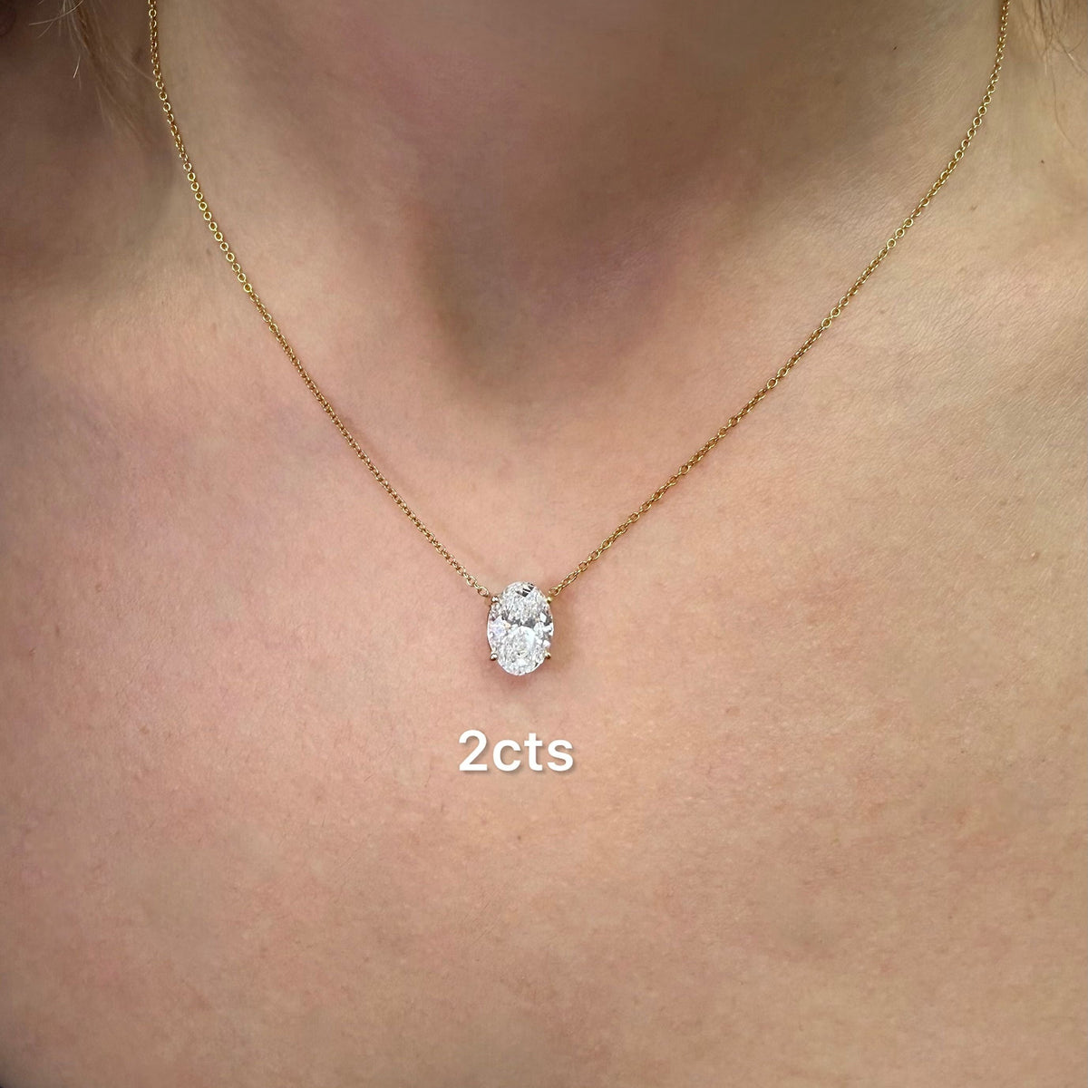 Lab-Grown Oval Diamond Solitaire Pendant Necklace, 4-Prong