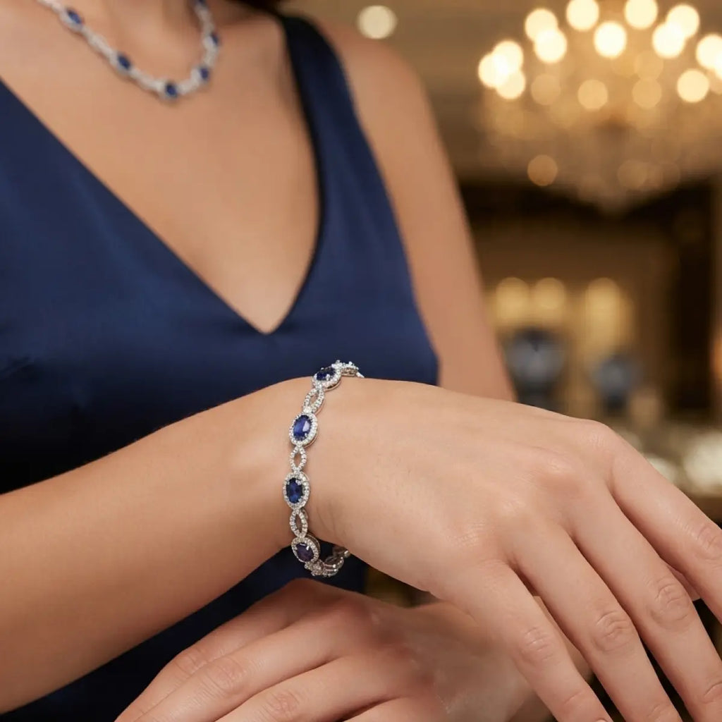 18K White Gold Sapphire And Diamond Link Bracelet