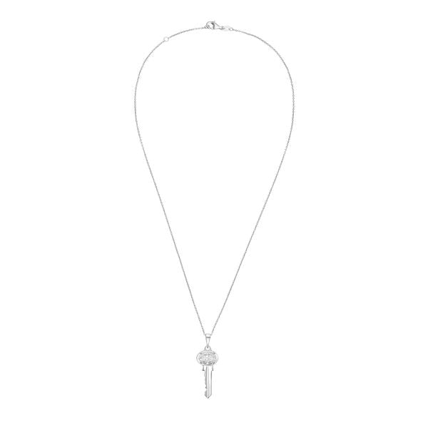 Lab-Grown Oval Diamond Accent Key Pendant, 14K Gold