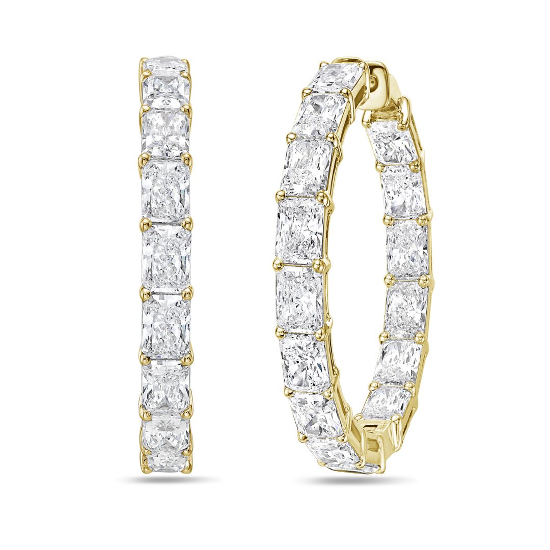 Lab Grown Radiant Diamond Hoop Earrings - 1.50"