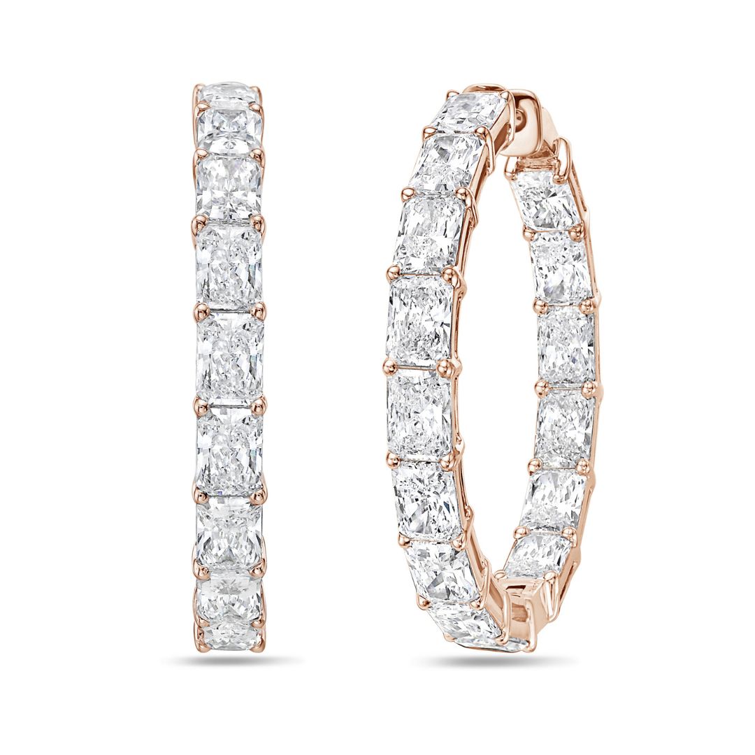 Lab Grown Radiant Diamond Hoop Earrings - 1.50"