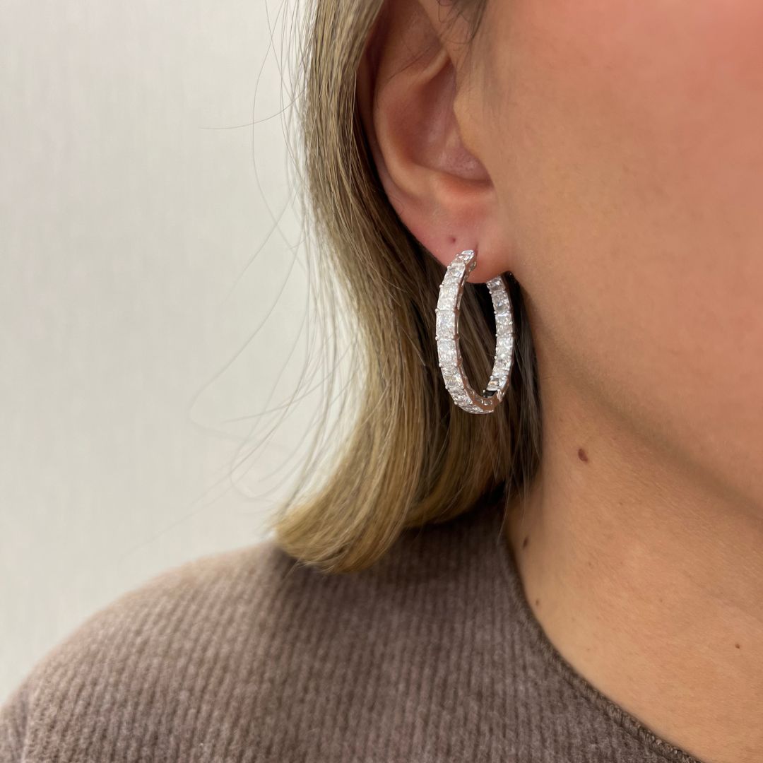 Lab Grown Radiant Diamond Hoop Earrings - 1.50"