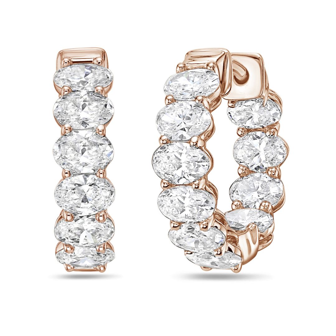Lab Grown Oval Diamond Hoop Earrings - 0.75"