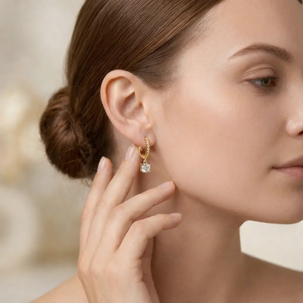 Sofia Drop Huggies In Yellow Gold